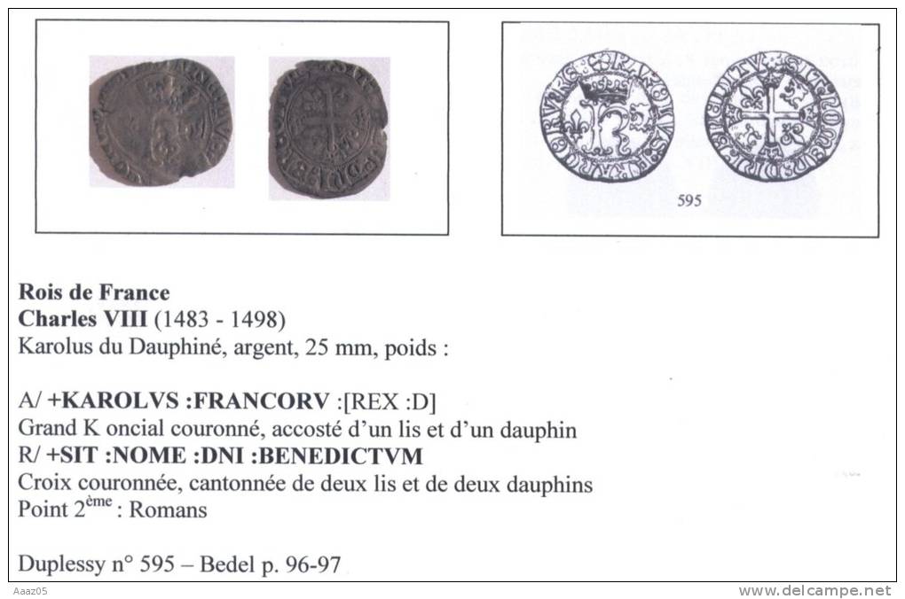 Charles VIII, Karolus Du Dauphiné, Romans (Drôme-26), Dauphiné - 1483-1498 Carlo VIII