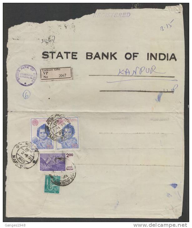 India 1980  IYC  50Px2  LABELS USED ON REGISTERED COVER...ACCEPTED AS POSTAGE BY POST OFFICE # 27032  Indien Inde - Etichette Di Fantasia