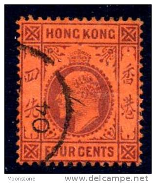 Hong Kong Edward VII 1903 4c Purple On Red Paper , Used - Gebraucht