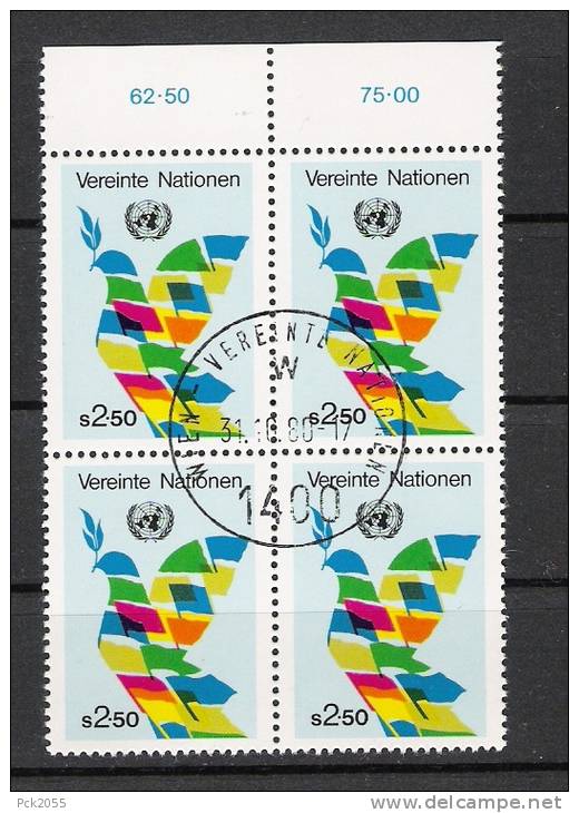 UNO Wien 1980 MiNr.8 4er Block Gest. Flaggen Bilden Friedenstaube .UNO -Emblem( 284)NP - Used Stamps