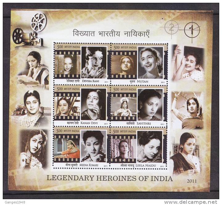 India 2011 LEGENDRY FILMS CINEMA HEROINES ACTORS Bloc Miniature Sheet # 22618s  India Inde Indien - Blocs-feuillets