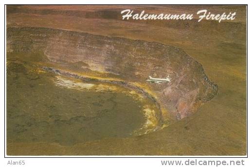 Halemaumau Crater Firepit, Big Island Of Hawaii, Kilauea Volcano, HATS Small Plane  C1960s Vintage Postcard - Hawaï