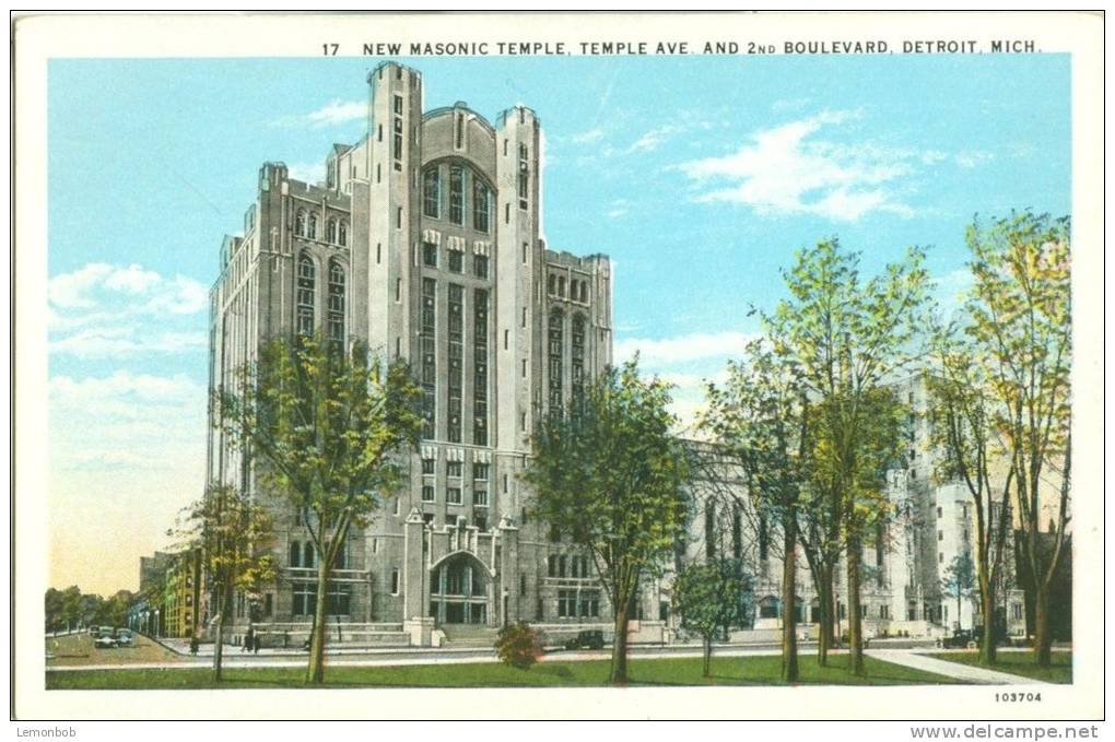 USA – United States – New Masonic Temple, Detroit, Michigan, 1920s Unused Postcard [P5507] - Detroit