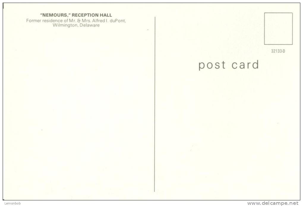 USA – United States – Nemours, Reception Hall, Wilmington, Delaware, Unused Postcard [P5525] - Wilmington