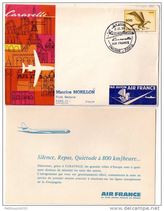 ENVELOPPE 1ere LIAISON AERIENNE-1er VOL  ANKARA-PARIS- 1959  AIR FRANCE - Poste Aérienne