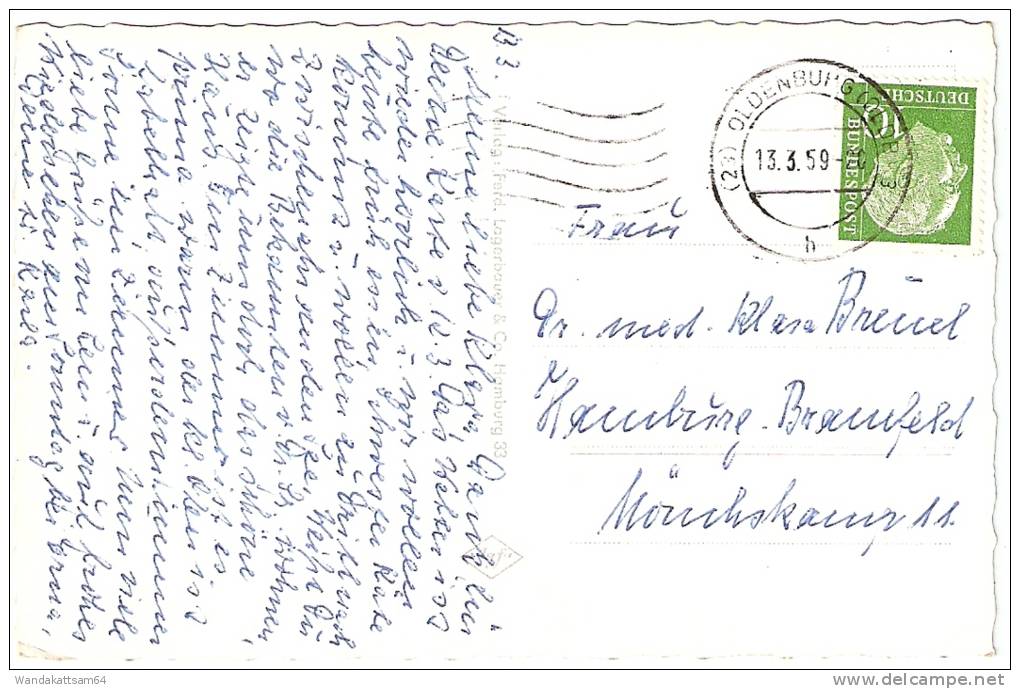 AK Oldenburg I. O. Schloßgarten 13. 3. 59 - 20 (23) OLDENBURG (OLDB) 3 H Nach Hamburg Mit 1 X 10 PF DEUTSCHE BUNDESPOST - Oldenburg (Holstein)