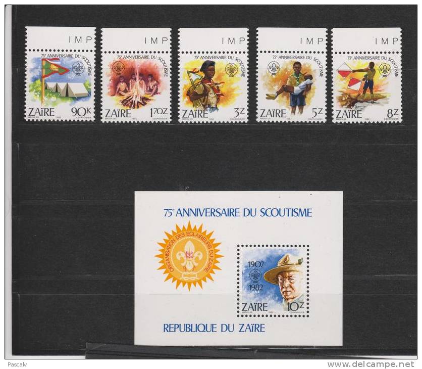 ZAIRE 1164 / 1168 + Bloc 52 Neufs ** MNH Scoutisme Cote 24 Euro - Unused Stamps