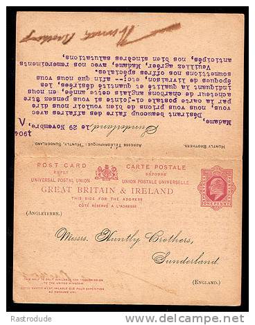 GREAT BRITAIN 1929 1d POSTAL STATIONERY CARD WITH REPLY CARD – RESPONSE – USED - Lettres & Documents