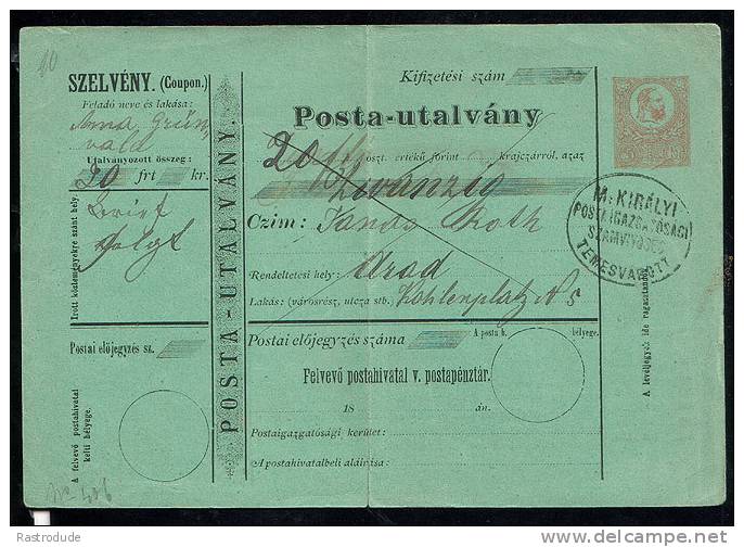 UNGARN – HUNGARY 1880 – 5Kr POSTANWEISUNG - USED - Briefe U. Dokumente