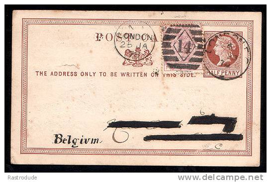 GREAT BRITAIN 1878 ½ D POSTAL STATIONERY CARD TO BELGIUM - Interi Postali