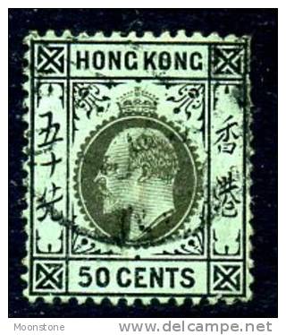 Hong Kong KEVII 1907 50c Black On Green Paper, Used - Gebruikt