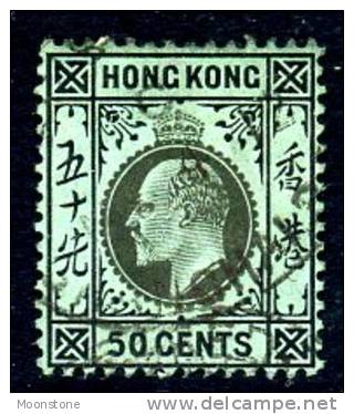 Hong Kong KEVII 1907 50c Black On Green Paper, Used - Gebraucht