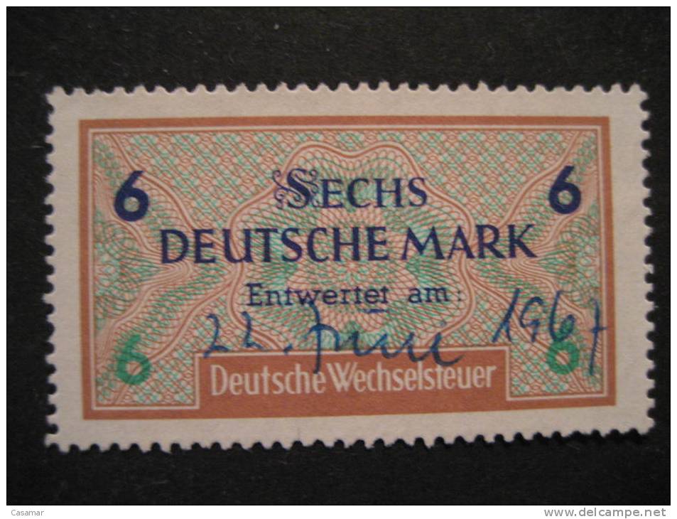 GERMANY 6 Deutsche Mark 67 Wechselsteuer Fiscal Tax Due Revenue Official Service Poster Stamp Label Vignette Cinderella - Other & Unclassified