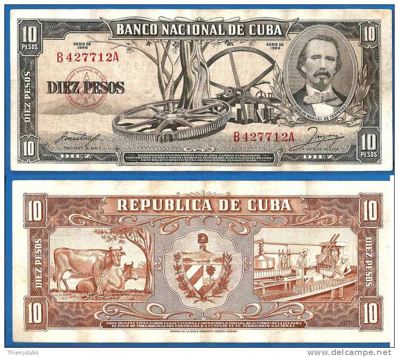 Cuba 10 Pesos 1956 Cespedes Kuba Uniquement Prix + Frais De Port Peso Skrill Paypal OK - Cuba