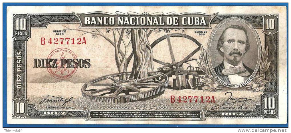 Cuba 10 Pesos 1956 Cespedes Kuba Uniquement Prix + Frais De Port Peso Skrill Paypal OK - Cuba