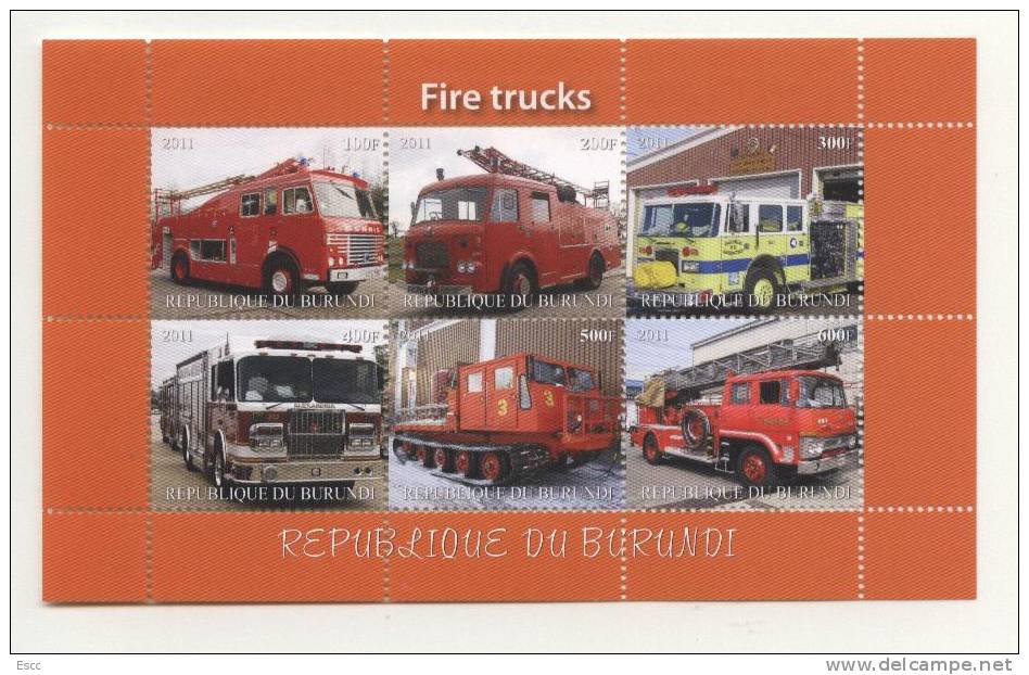 Mint S/S Fire Trucks 2011 From Burundi - Vrachtwagens