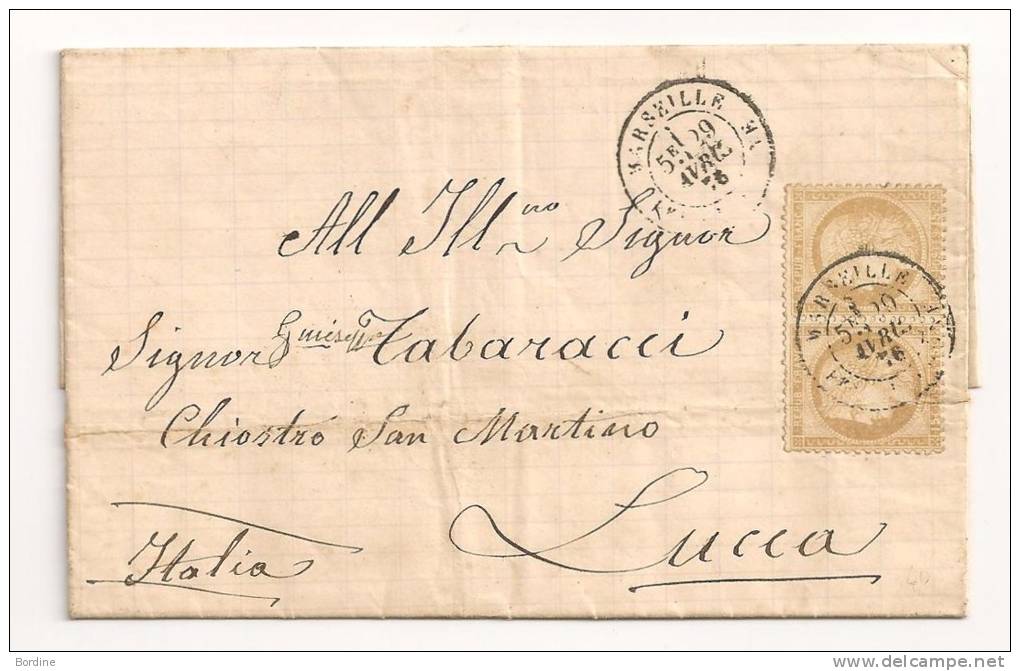 Etat : Lettre/ BOUCHES DU RHONE - MARSEILLE - Càd T.17/Paire N°59 - 1876 - Destin. - SUP Et RR - 1871-1875 Ceres