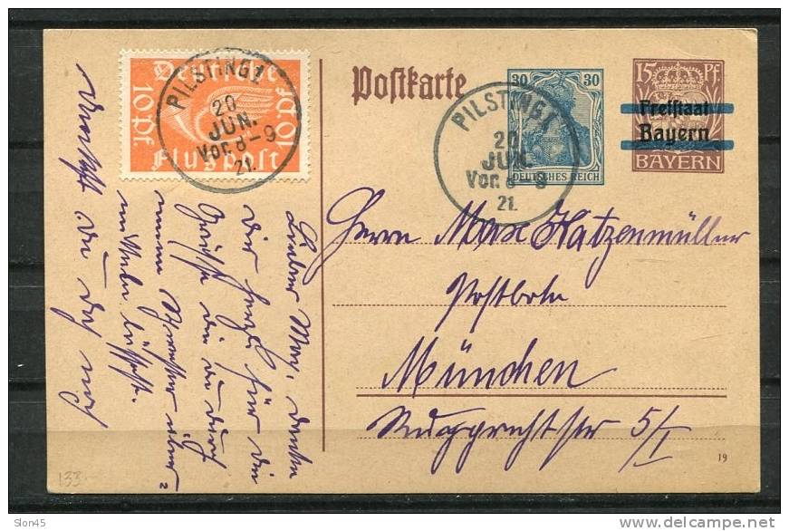 Germany/Bavaria 1921 Postal Stationary Card Sent To Munich Mixed Frankagle - Postal  Stationery