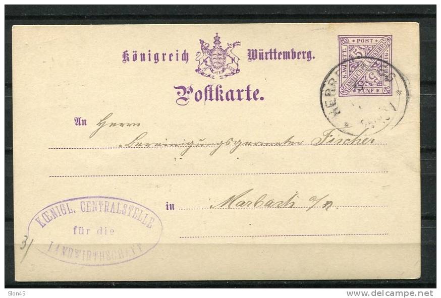 Germany/Wurttemberg 1890  Postal Stationary Card - Postal  Stationery