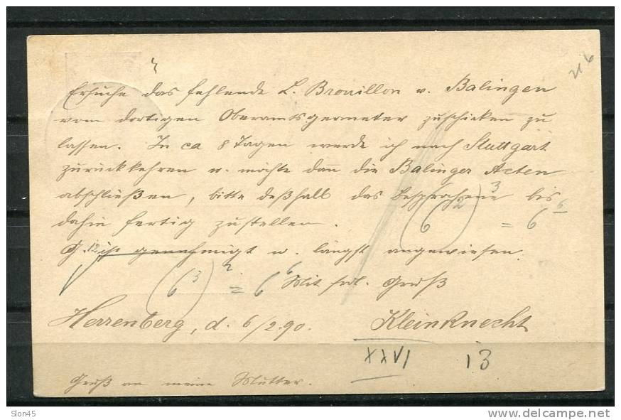 Germany/Wurttemberg 1890  Postal Stationary Card - Postal  Stationery