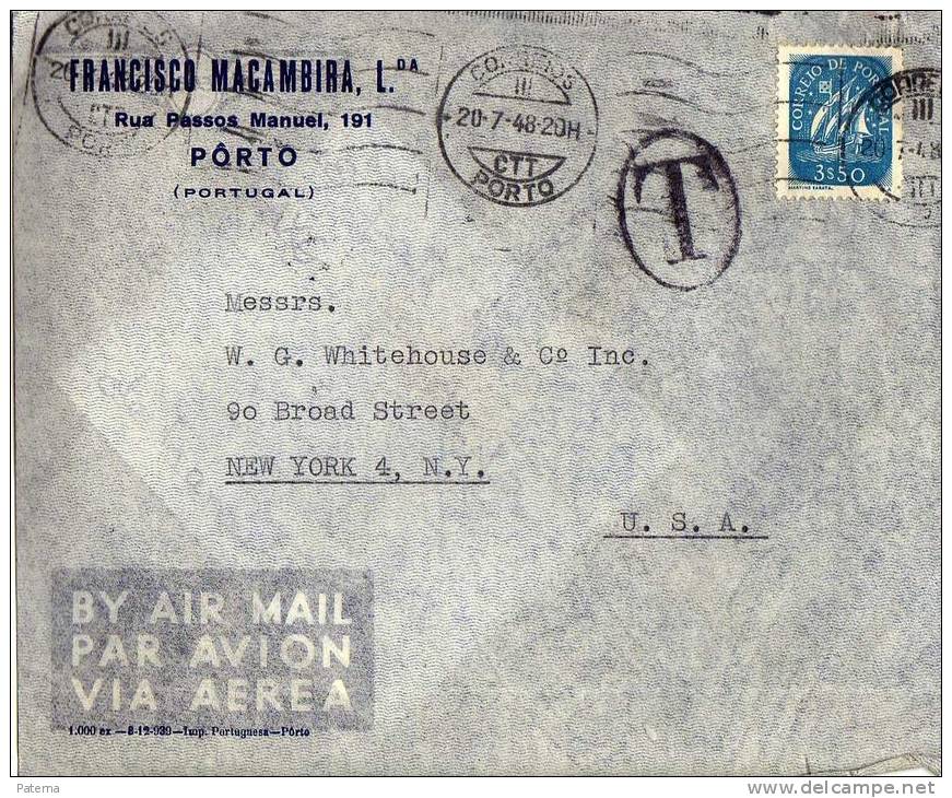 3242  Carta, Aérea, PORTO 1948, TAXE, Tasada, Portugal, Cover - Lettres & Documents