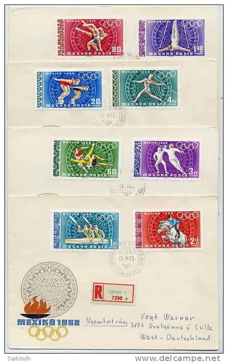 HUNGARY 1968 Summer Olympics Set  On 4 FDCs.  Michel 2434-41 - FDC