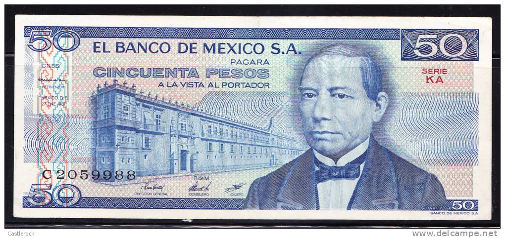 T)BANKNOTE,MEXICO $ 50 PESOS JUAREZ JAN 27, 1981 UNC - México