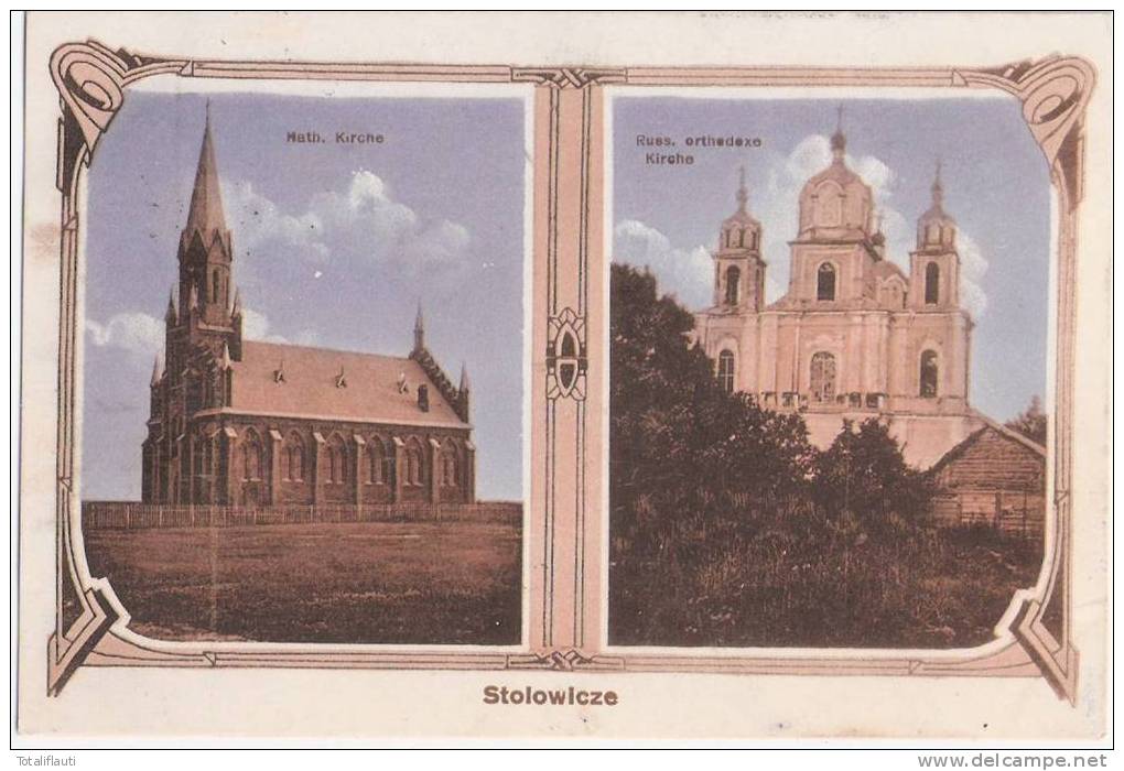 Stolowicze Belarus Katholische Kirche Russisch Orthodoxe Kirche Color Feldpost 11.9.1916 Infanterie Landwehr Regiment 22 - Weißrussland