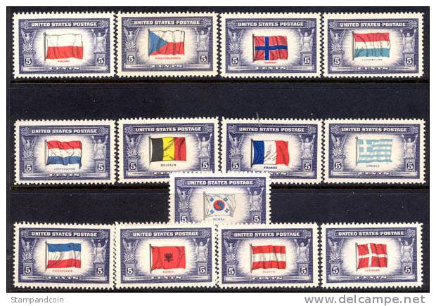 US #909-21 Mint Never Hinged Overrun Countries Set From 1943-44 - Neufs