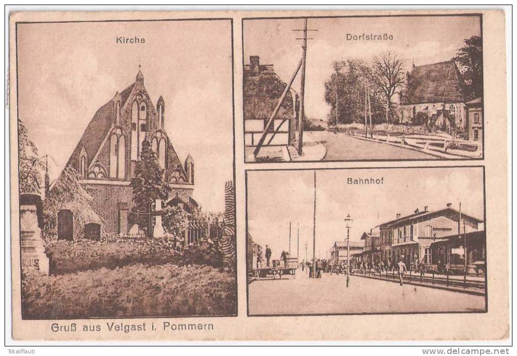 Velgast Kirche Bahnhof Belebt Dorfstraße Kirche Bahnpost STRALSUND - ROSTOCK ZUG 285 25.1.1921 Gelaufen - Stralsund