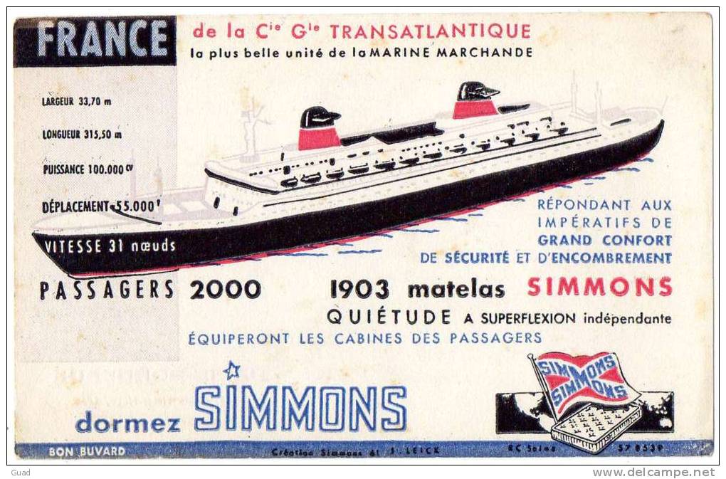 PAQUEBOT FRANCE BUVARD MATELAS SIMMONS - Transport