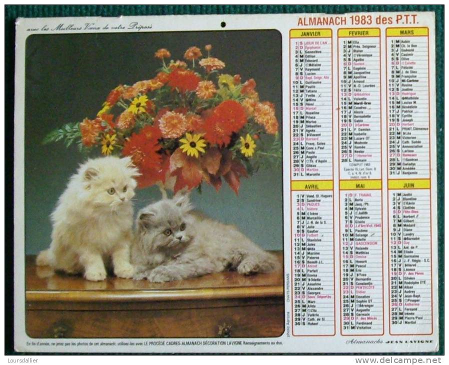 CALENDRIER ALMANACH DES P.T.T.  1983 CHIEN CHATON COCKER SPANIEL - Groot Formaat: 1981-90