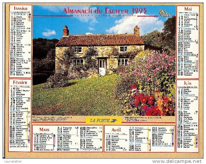 CALENDRIER ALMANACH DES P.T.T.  1995 FERMETTE DE RIEVAULTX ANGLETERRE  AIGUILLE DU DRU - Big : 1991-00