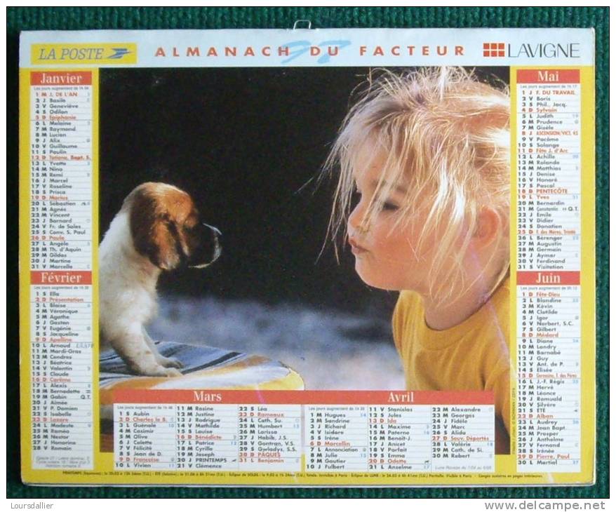 CALENDRIER ALMANACH DES P.T.T.  1997 PETITE FILLE AVEC CHATONS ET CHIOTS - Groot Formaat: 1991-00