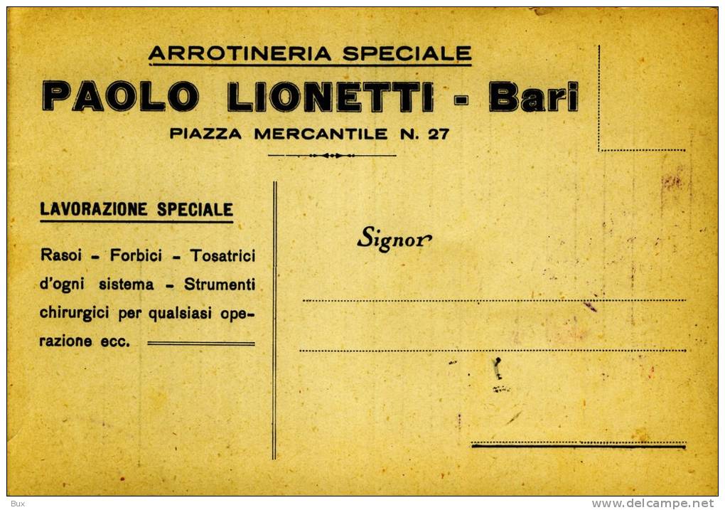 LIONETTI ARROTINO SPECIALE FERRI CHIRURGICI   BARI COMMERCIO   VIAGGIATA  COME DA FOTO FORMATO GRANDE - Shopkeepers