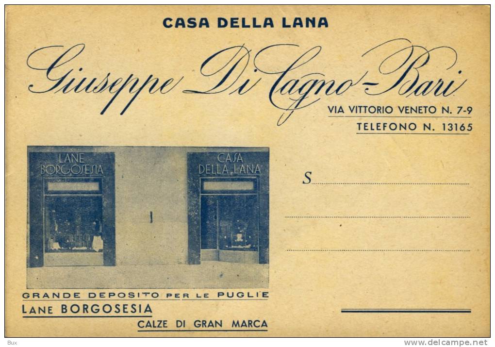 DI CAGNO TESSUTO LANA BORGOSESIA    BARI COMMERCIO NON    VIAGGIATA  COME DA FOTO FORMATO GRANDE - Shopkeepers