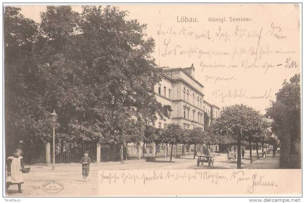 Löbau Königliches Seminar Belebt Kinder Handwagen 7.10.1902 Gelaufen - Loebau