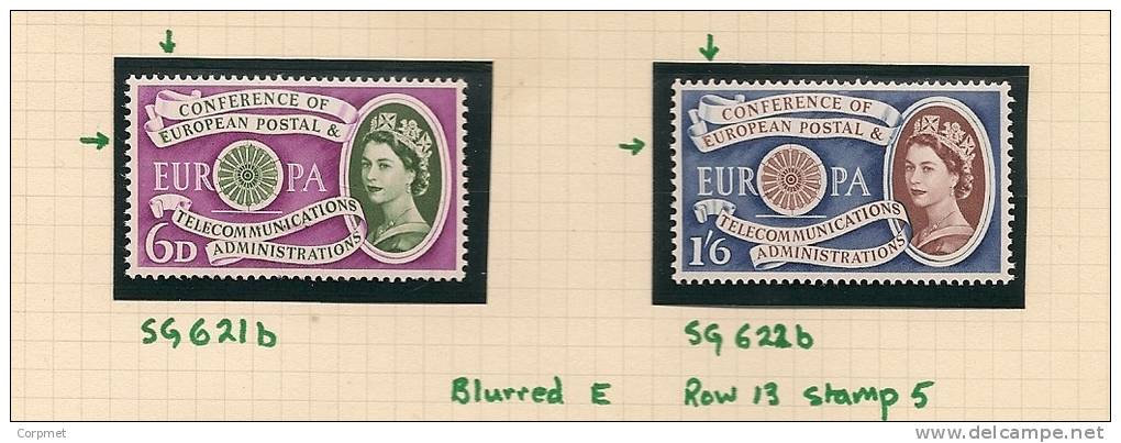 UK - Variety  SG 621b And 622c - Blurred E (Row 13 Stamp 5) - MNH & MLH -  Spec. Cat. Volume 3 - Page 217 - Plaatfouten En Curiosa