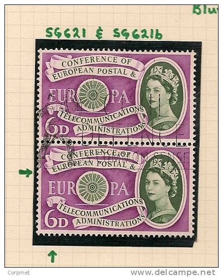 UK - Variety  SG 621b + 621 - Blurred E (Row 13 Stamp 5) - USED Pair -  Spec. Cat. Volume 3 - Page 217 - Errors, Freaks & Oddities (EFOs