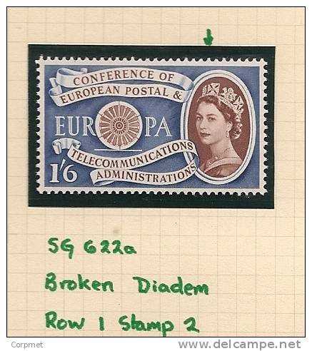 UK - Variety  SG 622a  Broken Diadem (Row 1 Stamp 2) - MLH -  Spec. Cat. Volume 3 - Page 217 - Variedades, Errores & Curiosidades