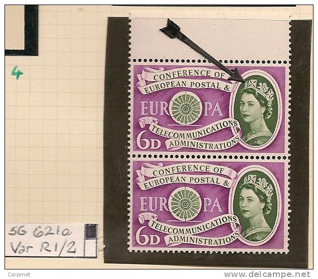 UK - Variety  SG 621a  Broken Diadem Pair With NORMAL (Row 1 Stamp 2) - MNH -  Spec. Cat. Volume 3 - Page 217 - Errors, Freaks & Oddities (EFOs