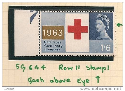 UK - Variety  SG 644 Gash Above Eye  (Row 11 Stamp 1) - MLH - Not Listed -  Spec. Cat. Volume 3 - Page 237 - Errors, Freaks & Oddities (EFOs