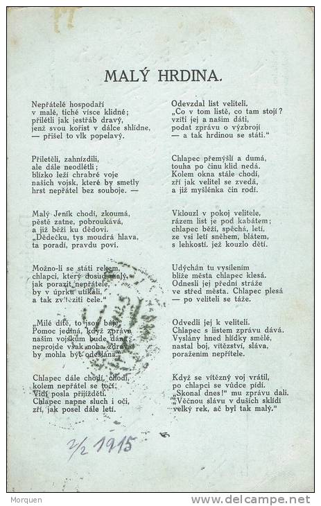 Postal PRAHA (Imperio Astro Hungaro) 1915. TAXE. Letra De Poema - Covers & Documents