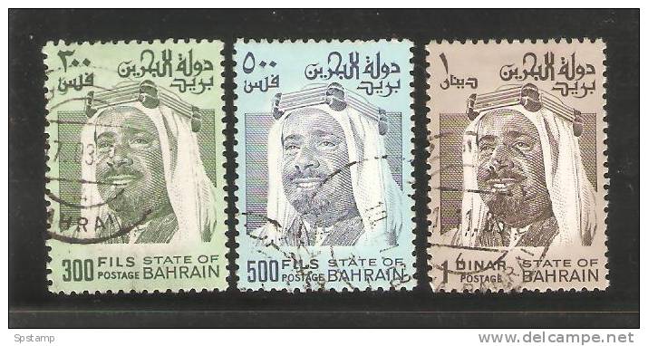 Bahrain 1976 Sheikh Definitives - 300F , 500f & 1 Dinar Values VFU Cds - Bahrein (...-1965)