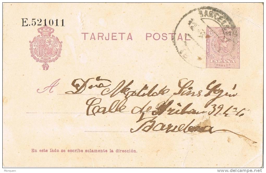 Entero Postal BARCELONA 1922. Alfonso XIII Tipo Medallon - 1850-1931