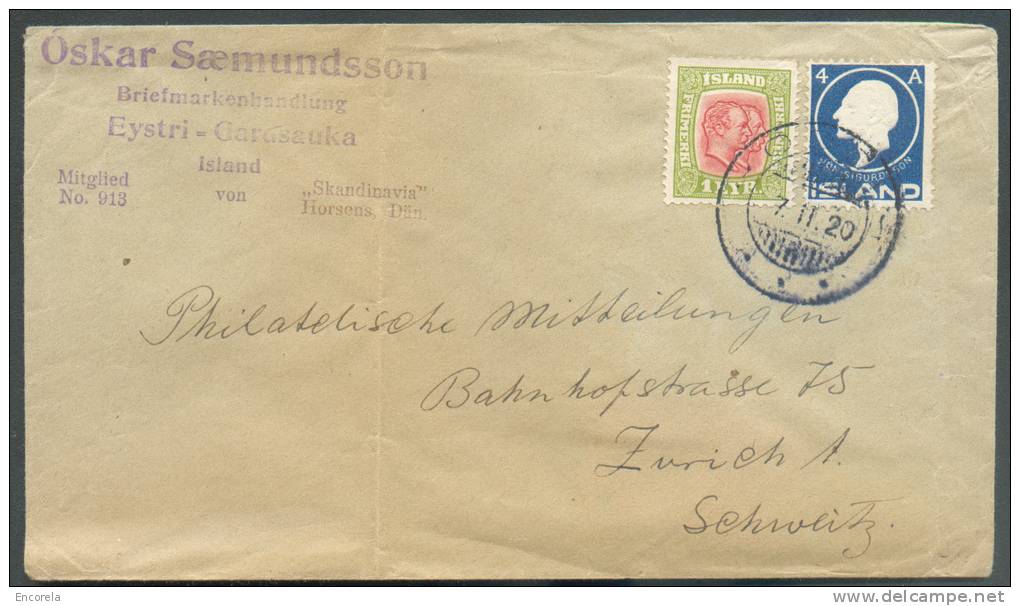 Lettre Classique De EYSTRI-GARDSAUKA 7-II-1920 Vers Zürich.  Bel Affranchissement Combiné - 7151 - Autres & Non Classés