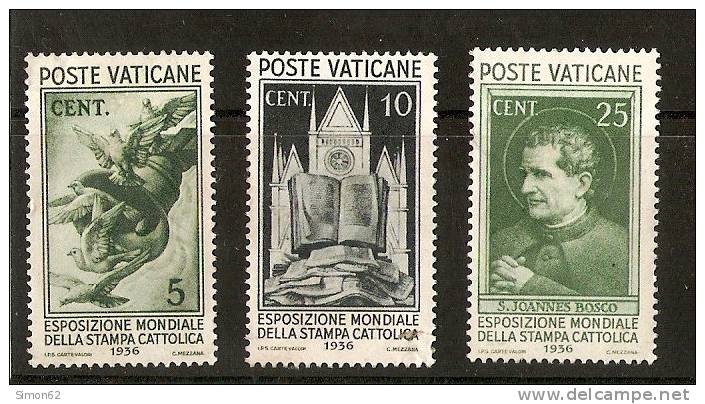 VATICAN 1936 N 72 / 74 Neuf Avec Charniere Gomme Altérée Dans L état - Used Stamps