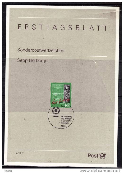 ALLEMAGNE  Carte  Notice 1er Jour  1997   Football Soccer Fussball  Sepp Herberger - Briefe U. Dokumente