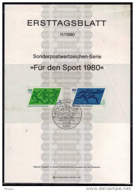 ALLEMAGNE  Carte  Notice 1er Jour  1980   Football Soccer Fussball  Ski De Fond - Briefe U. Dokumente