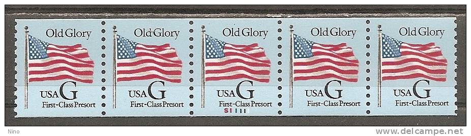 USA. Scott # 2888 MNH. Coil Strip Of 5 Pl # S 11111 "G Rate Flag" 1994 - Coils (Plate Numbers)